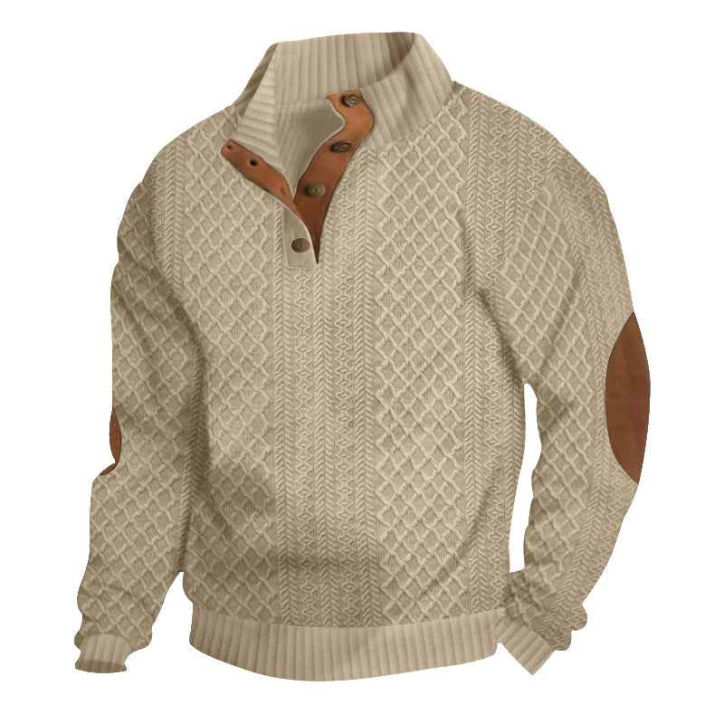 Alistair | Men's Cable Knit Button Neck Elbow Patch Jumper
