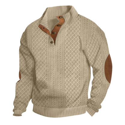 Alistair | Men's Cable Knit Button Neck Elbow Patch Jumper