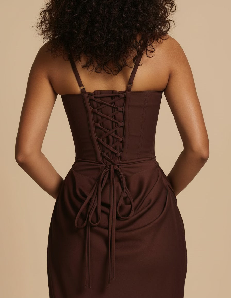 Seraphine | Women's Corset Draped Square Neck Maxi Dress