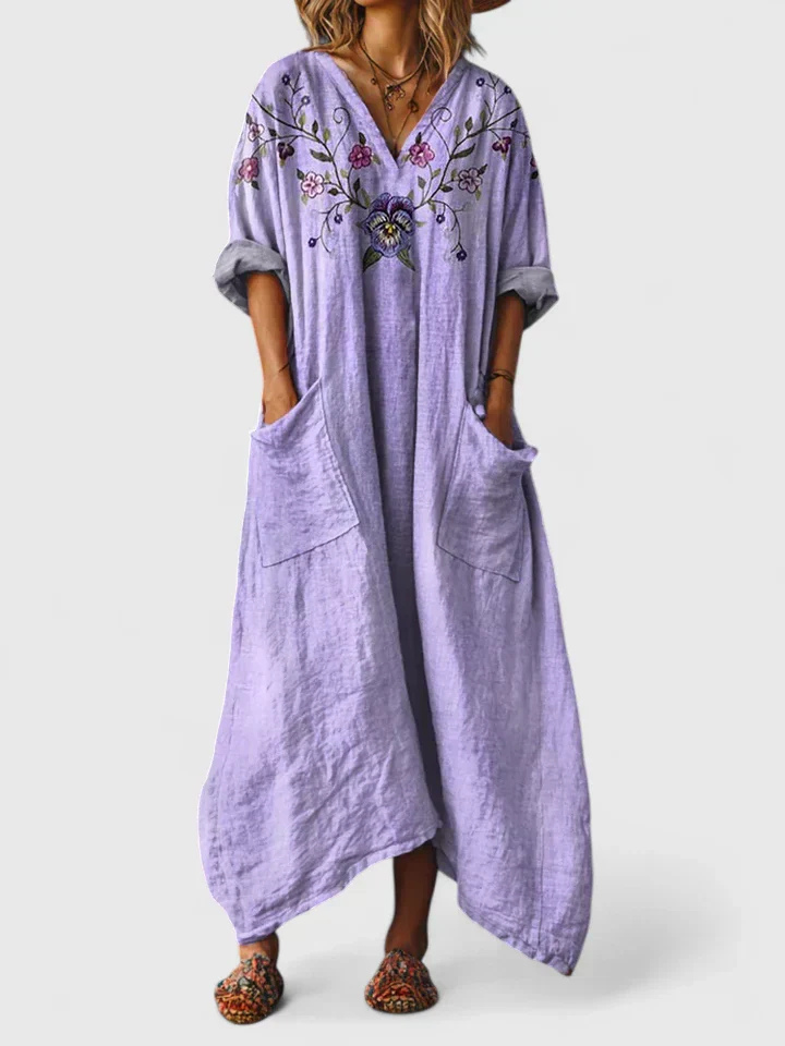 Indra | Women's Boho V-Neck Front Pocket Casual Summer Maxi Dress