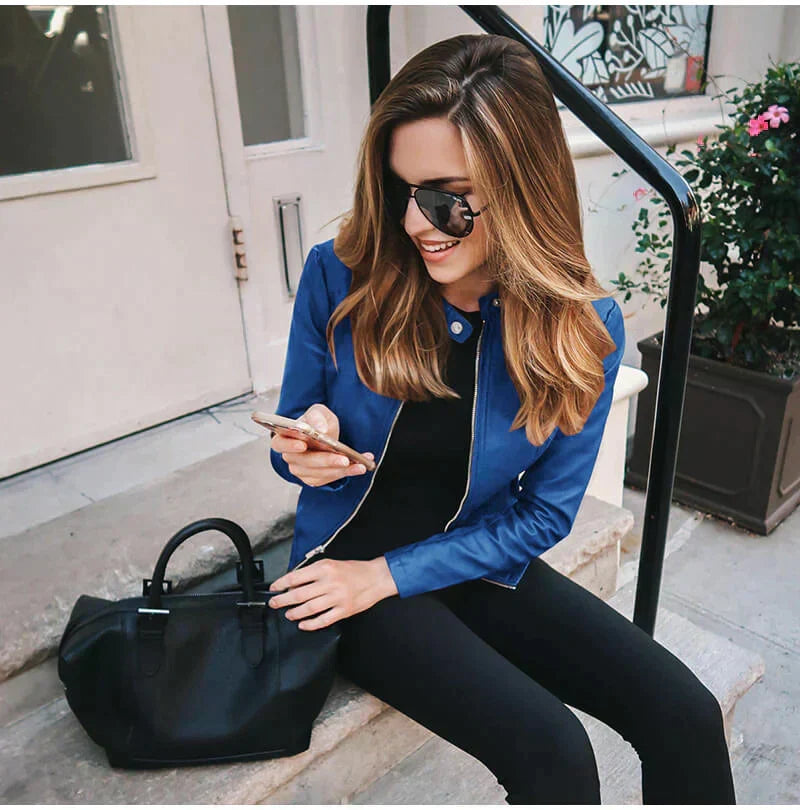 Selene | Women's Leather Look Biker Zip-Up Jacket