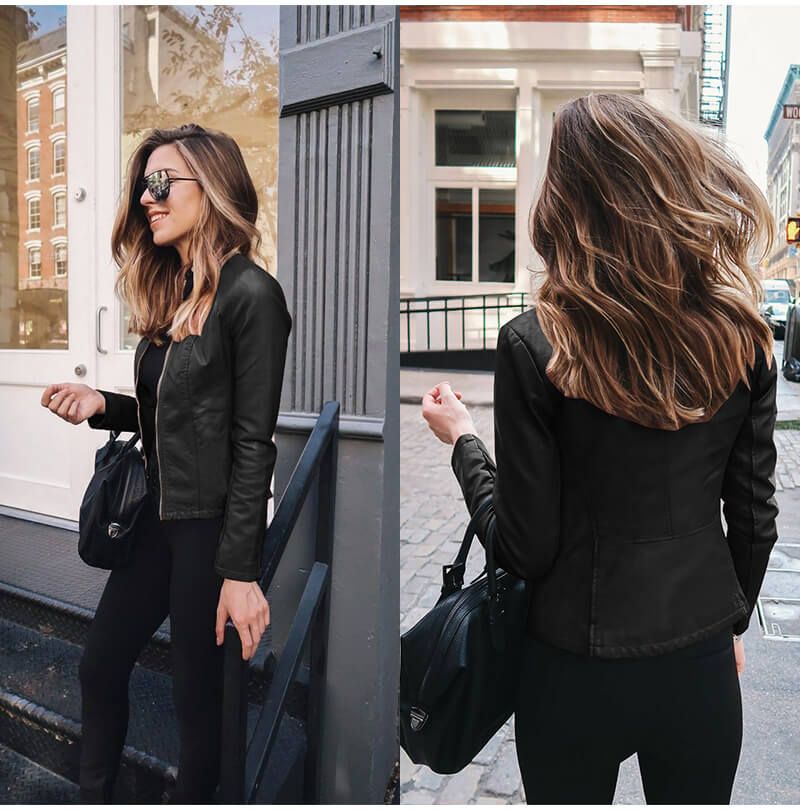 Selene | Women's Leather Look Biker Zip-Up Jacket