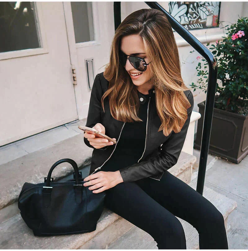 Selene | Women's Leather Look Biker Zip-Up Jacket
