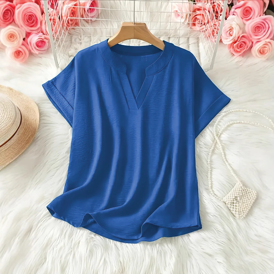 Cynthia | Women's Relaxed V-Neck Short Sleeve Summer Tunic Blouse