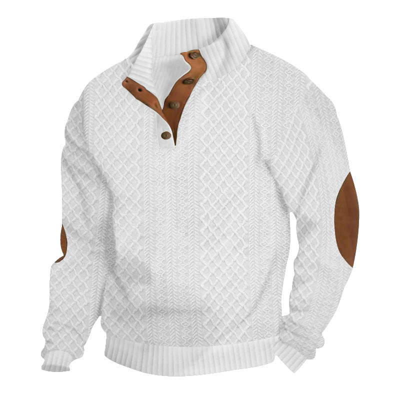 Alistair | Men's Cable Knit Button Neck Elbow Patch Jumper