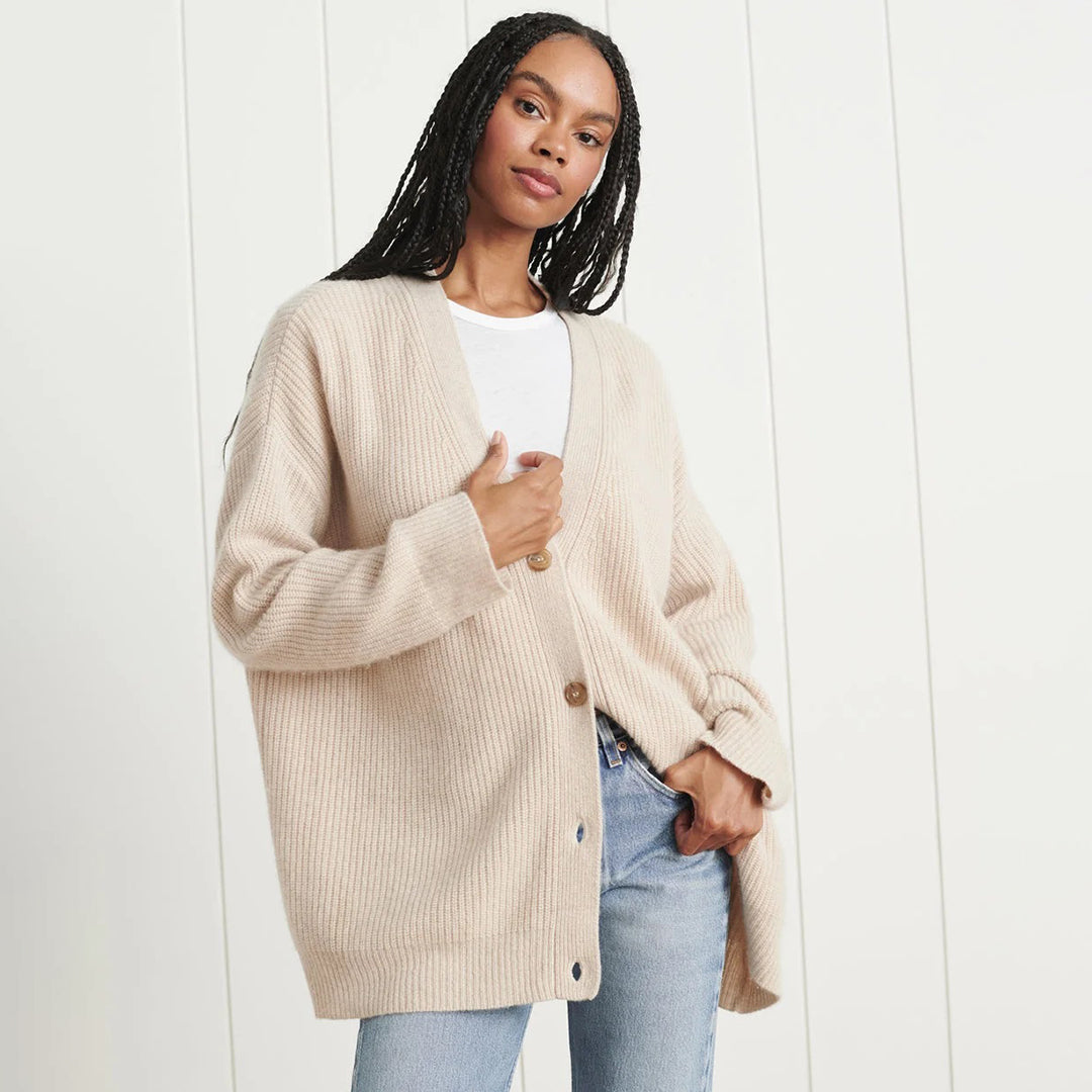 Estelle | Women's Oversized Rib-Knit Button-Front Long Cardigan