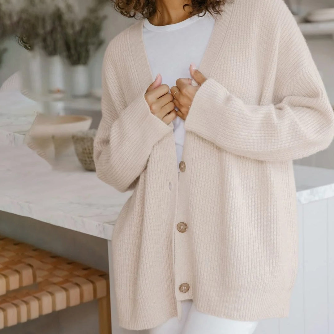 Estelle | Women's Oversized Rib-Knit Button-Front Long Cardigan