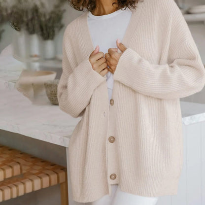 Estelle | Women's Oversized Rib-Knit Button-Front Long Cardigan