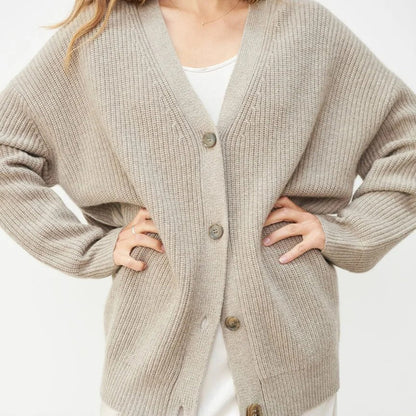 Estelle | Women's Oversized Rib-Knit Button-Front Long Cardigan