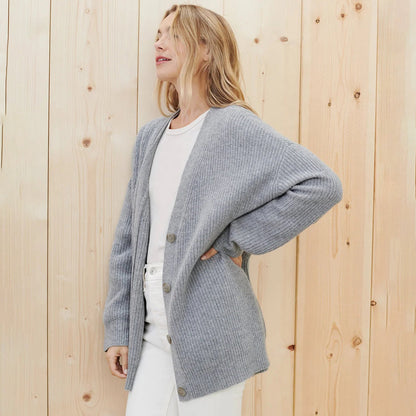 Estelle | Women's Oversized Rib-Knit Button-Front Long Cardigan