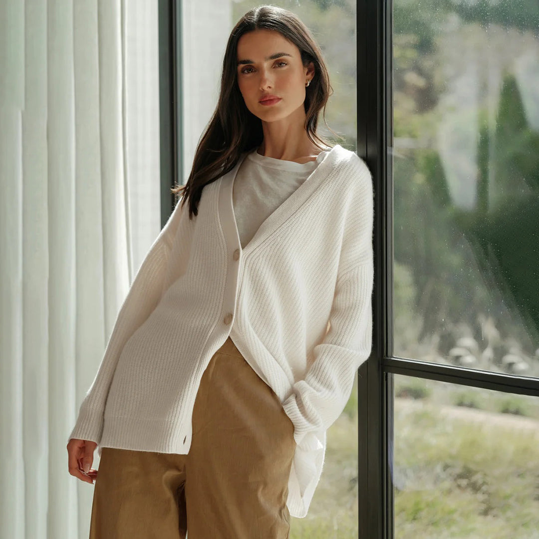 Estelle | Women's Oversized Rib-Knit Button-Front Long Cardigan