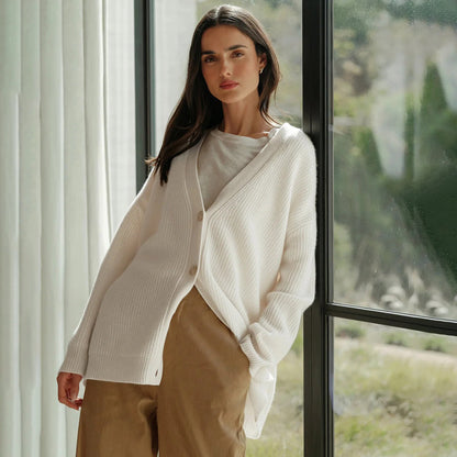 Estelle | Women's Oversized Rib-Knit Button-Front Long Cardigan