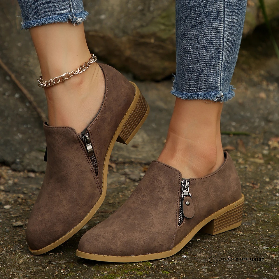 Cassinda | Women's Zip-Up Block Heel Ankle Shoe