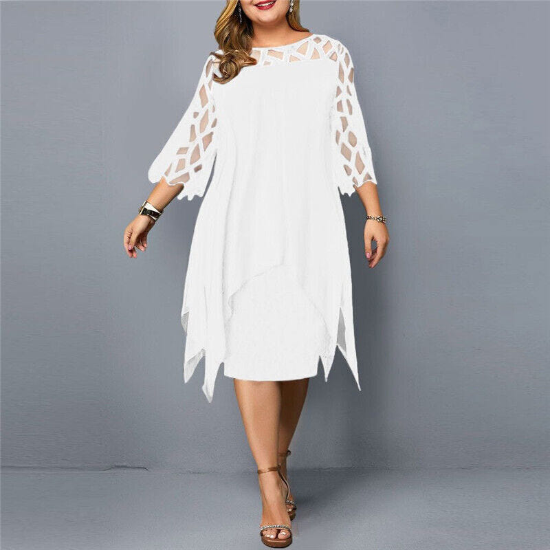 Madeline | Women's Plus Size Midi Dress Lace Mesh Overlay Elegant