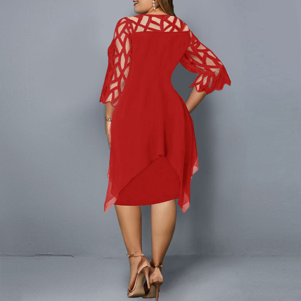 Madeline | Women's Plus Size Midi Dress Lace Mesh Overlay Elegant