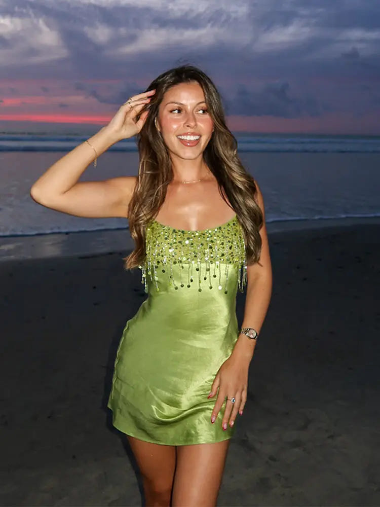 Maya | Women's Satin Sequin Mini Cocktail Slip Dress