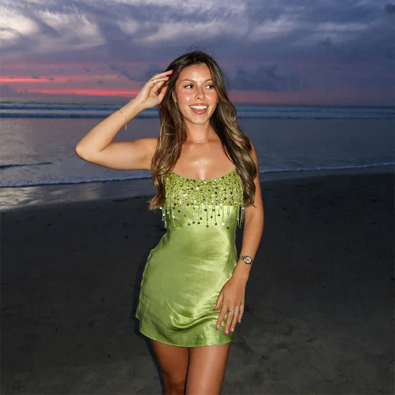 Maya | Women's Satin Sequin Mini Cocktail Slip Dress