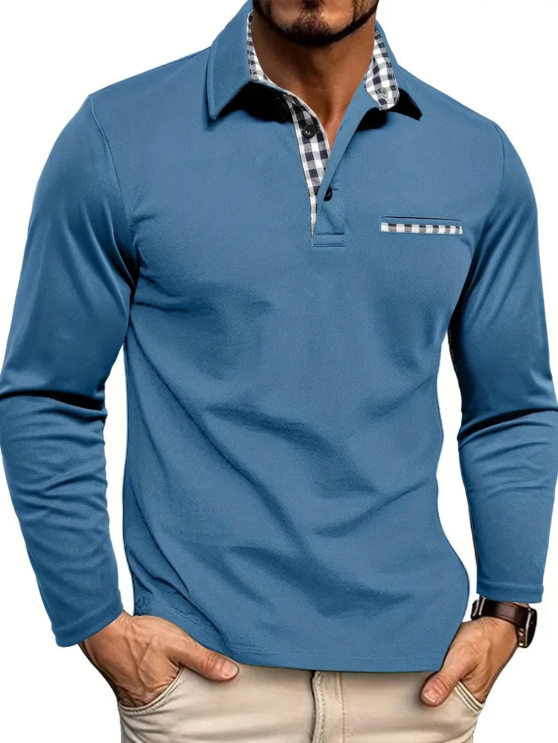 Caldwell | Men's Long Sleeve Regular Fit Plaid Trim Polo Shirt