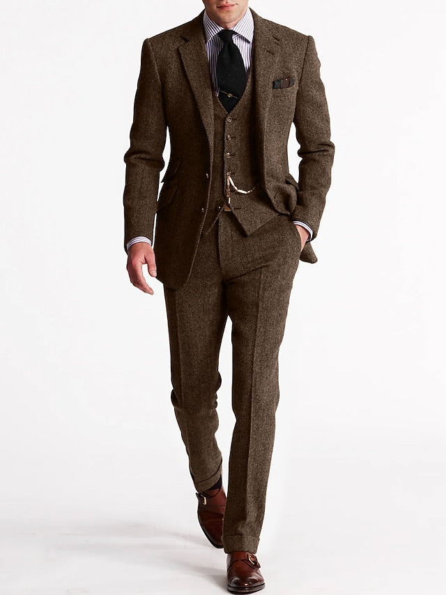 Percival | Men's Tweed Herringbone Three Piece Suit