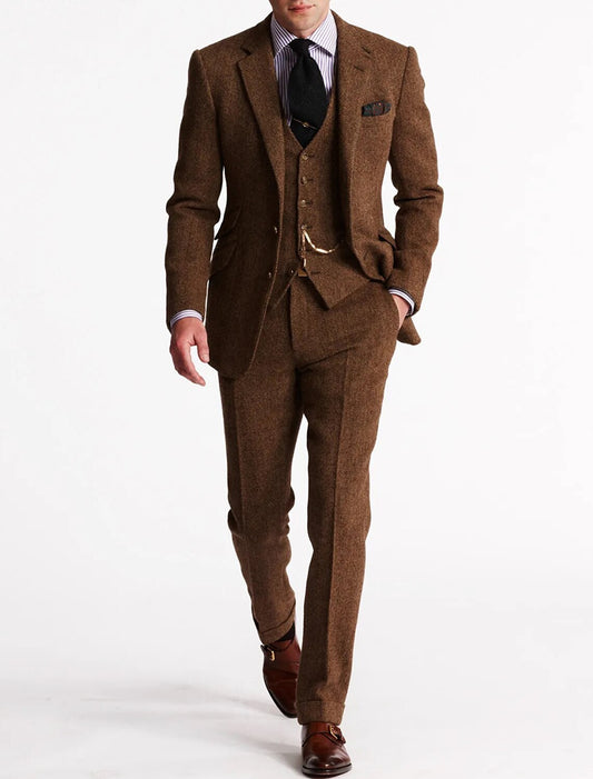 Percival | Men's Tweed Herringbone Three Piece Suit