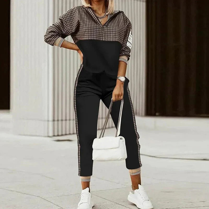 Delwyn | Women's Casual Zip-Neck Monogram Print Loungewear Tracksuit