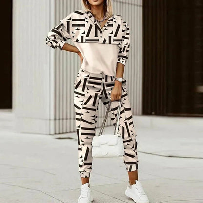 Delwyn | Women's Casual Zip-Neck Monogram Print Loungewear Tracksuit