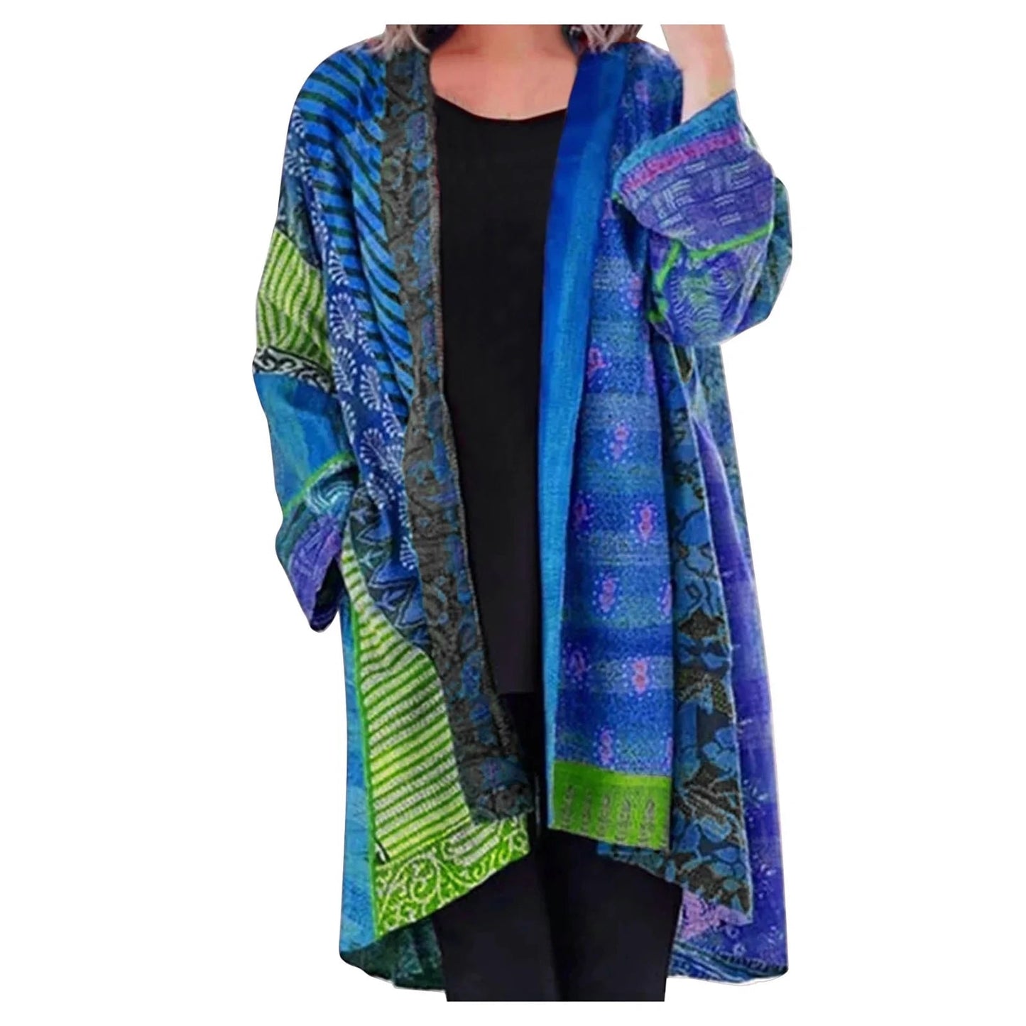 Ophira | Women's Vintage Printed Longline Open Front Cardigan