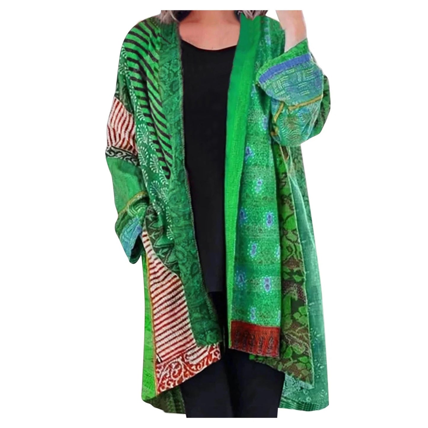Ophira | Women's Vintage Printed Longline Open Front Cardigan