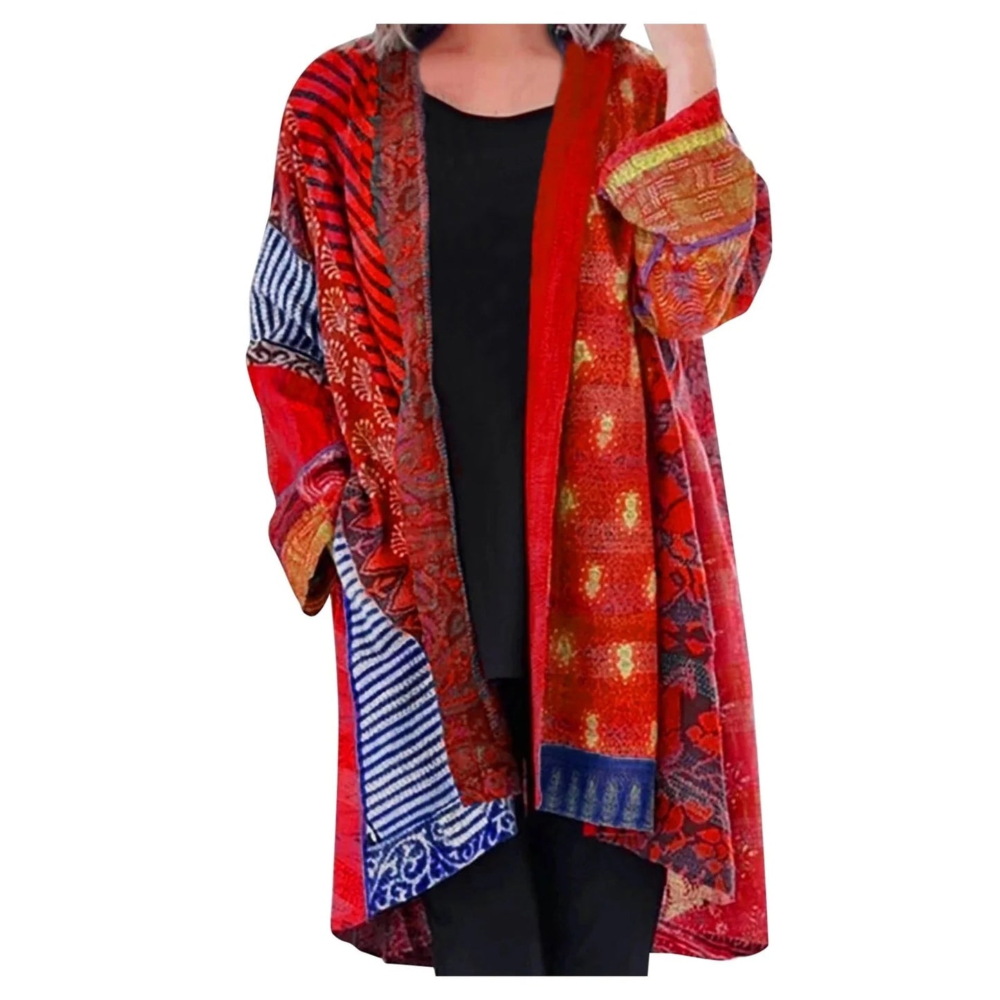 Ophira | Women's Vintage Printed Longline Open Front Cardigan