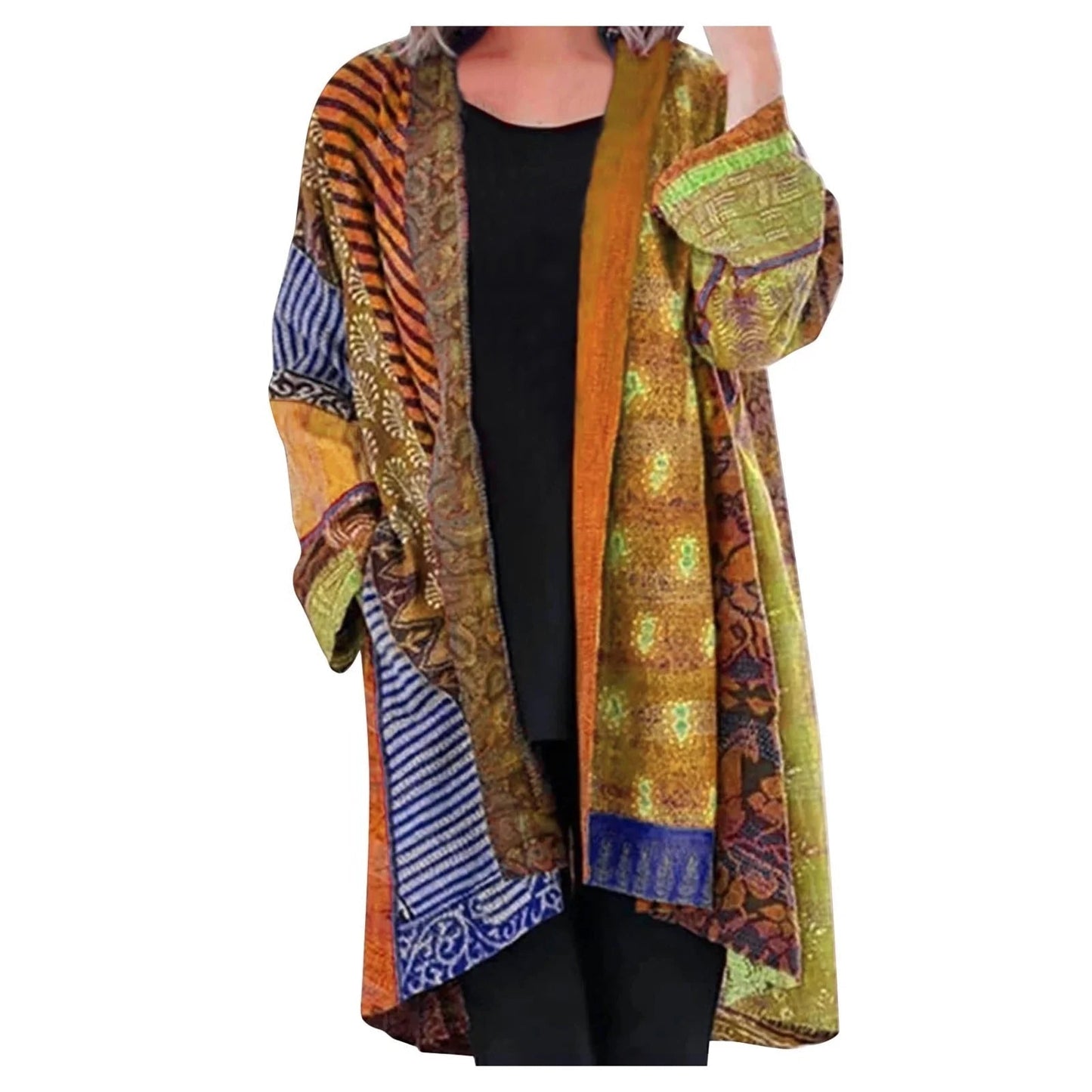 Ophira | Women's Vintage Printed Longline Open Front Cardigan