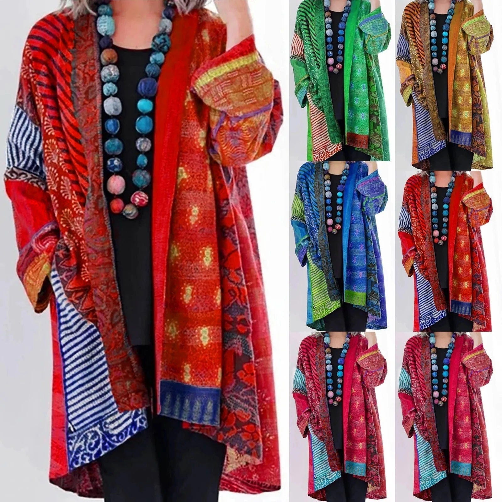 Ophira | Women's Vintage Printed Longline Open Front Cardigan