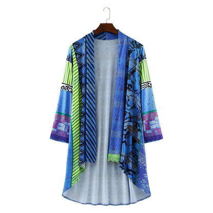 Ophira | Women's Vintage Printed Longline Open Front Cardigan