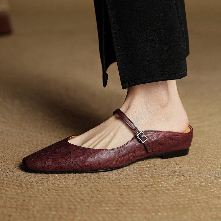 Wynora | Women's Pointed Toe Ankle Strap Flat Mule