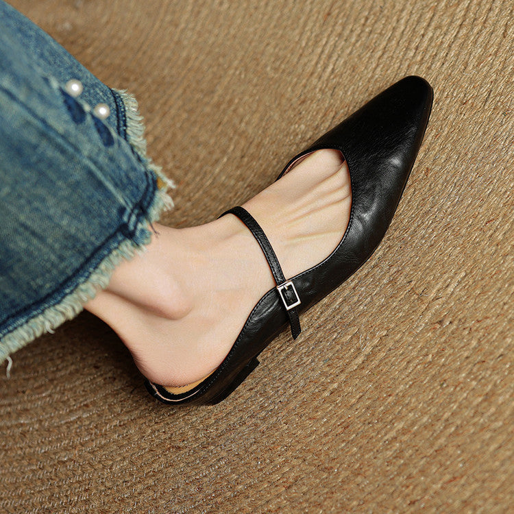 Wynora | Women's Pointed Toe Ankle Strap Flat Mule