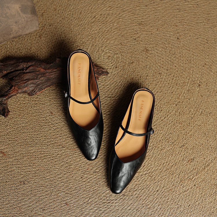 Wynora | Women's Pointed Toe Ankle Strap Flat Mule