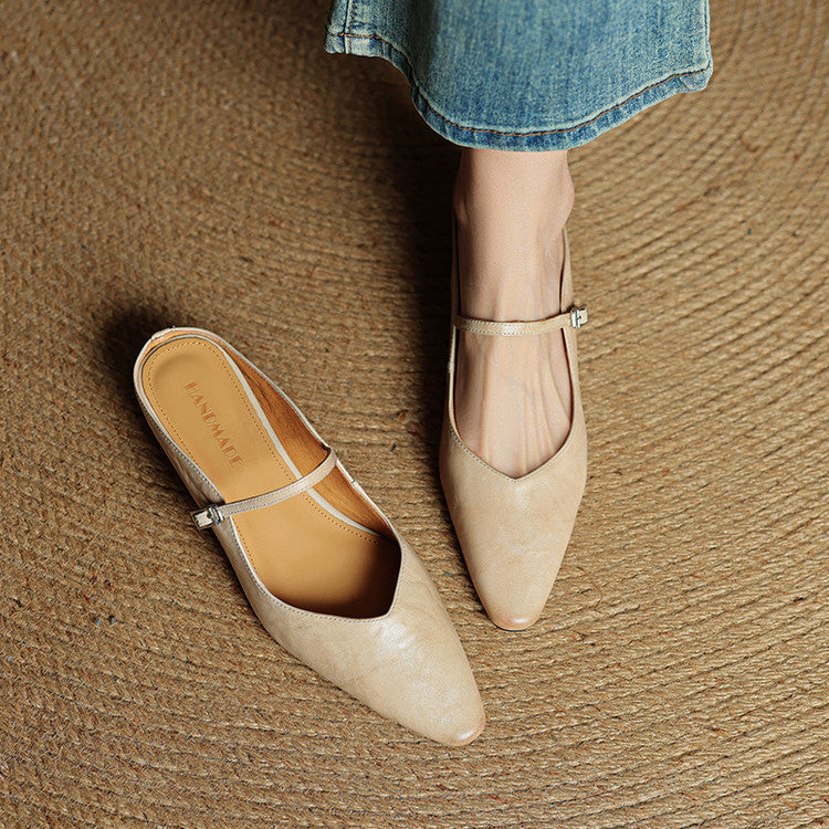 Wynora | Women's Pointed Toe Ankle Strap Flat Mule