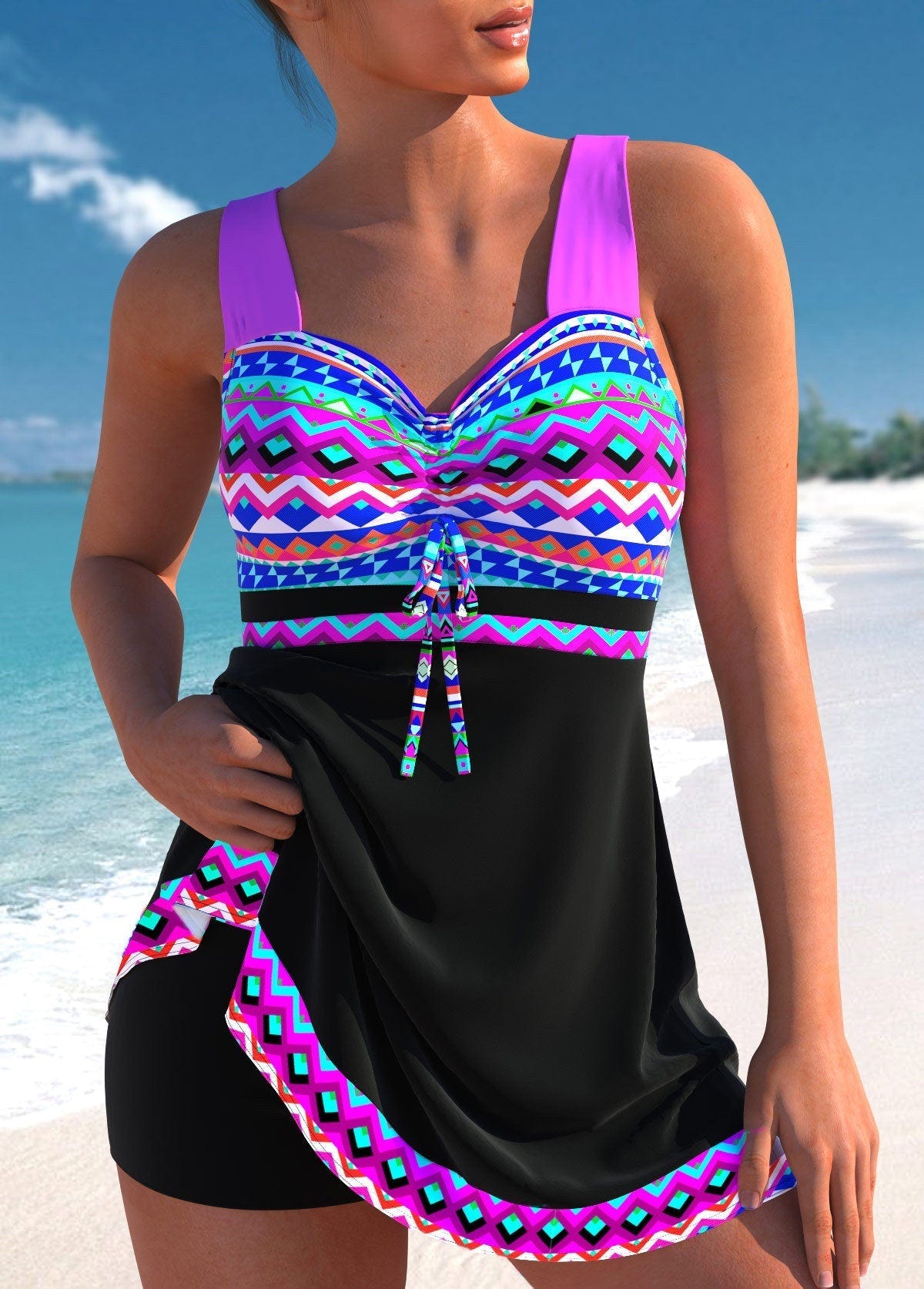 Gladys | Tankini Set Geometric Print Skirted Shorts Ruched Bust