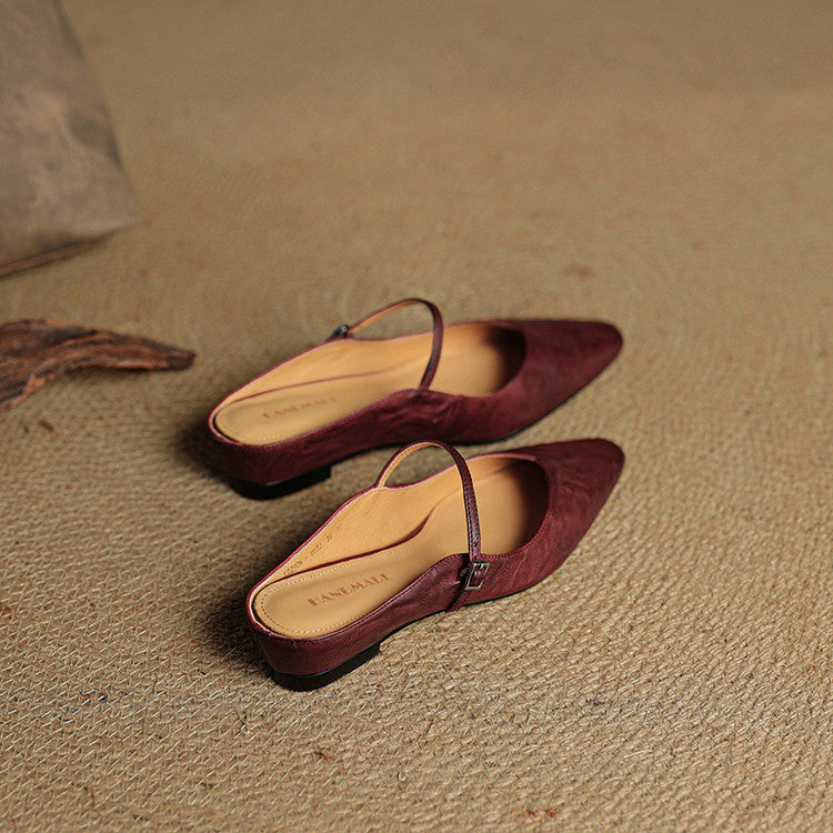 Wynora | Women's Pointed Toe Ankle Strap Flat Mule