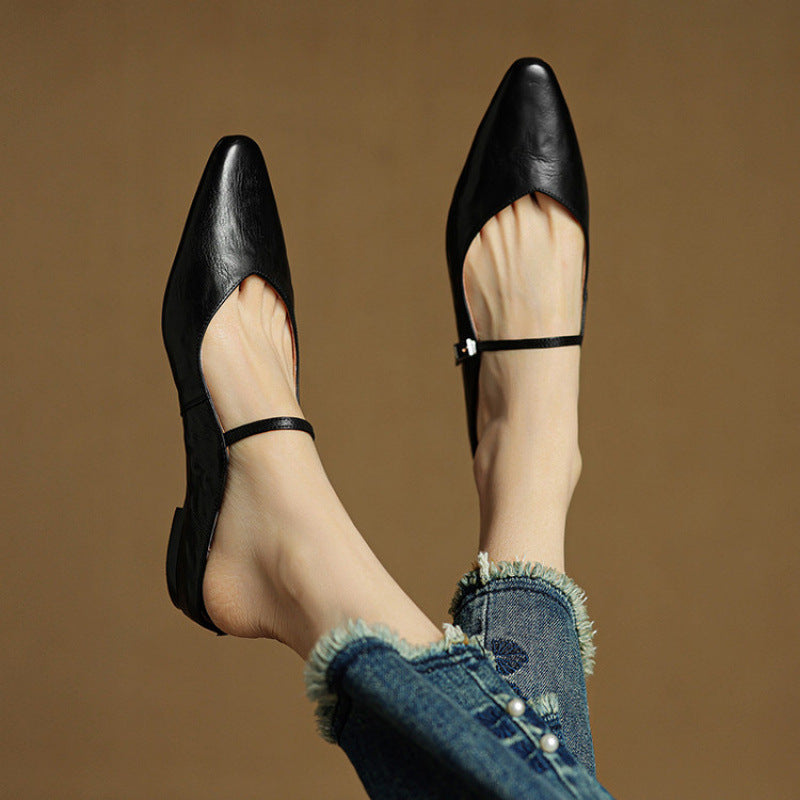 Wynora | Women's Pointed Toe Ankle Strap Flat Mule