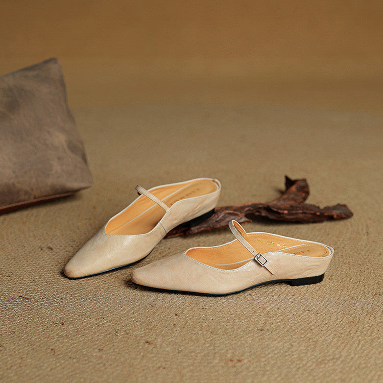 Wynora | Women's Pointed Toe Ankle Strap Flat Mule