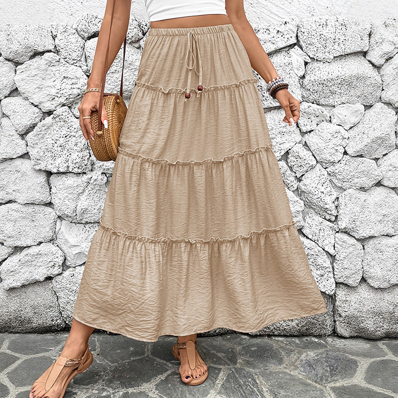 Saffron | Women's Boho Tiered Drawstring Maxi Skirt