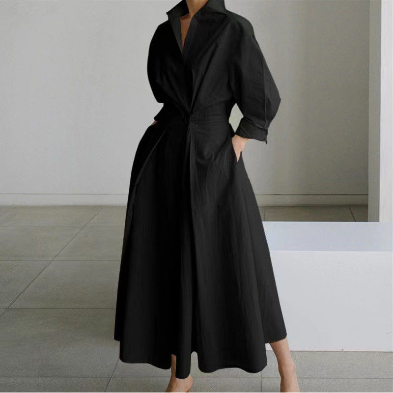 Vienna | Women's Elegant Collared Wrap Front Pleated A Line Maxi Dress