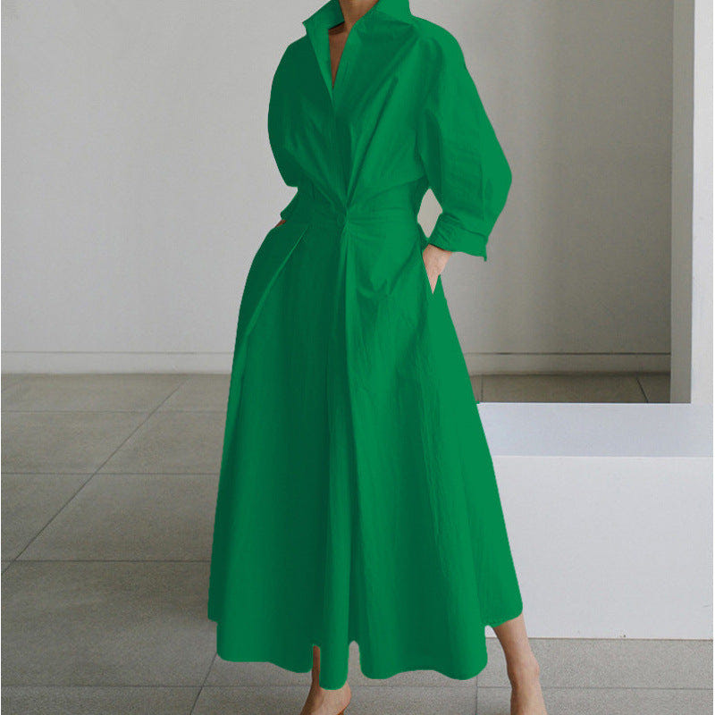 Vienna | Women's Elegant Collared Wrap Front Pleated A Line Maxi Dress