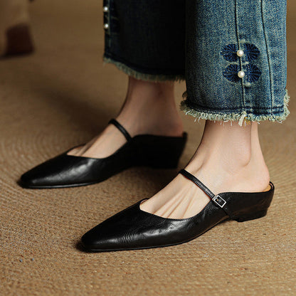Wynora | Women's Pointed Toe Ankle Strap Flat Mule