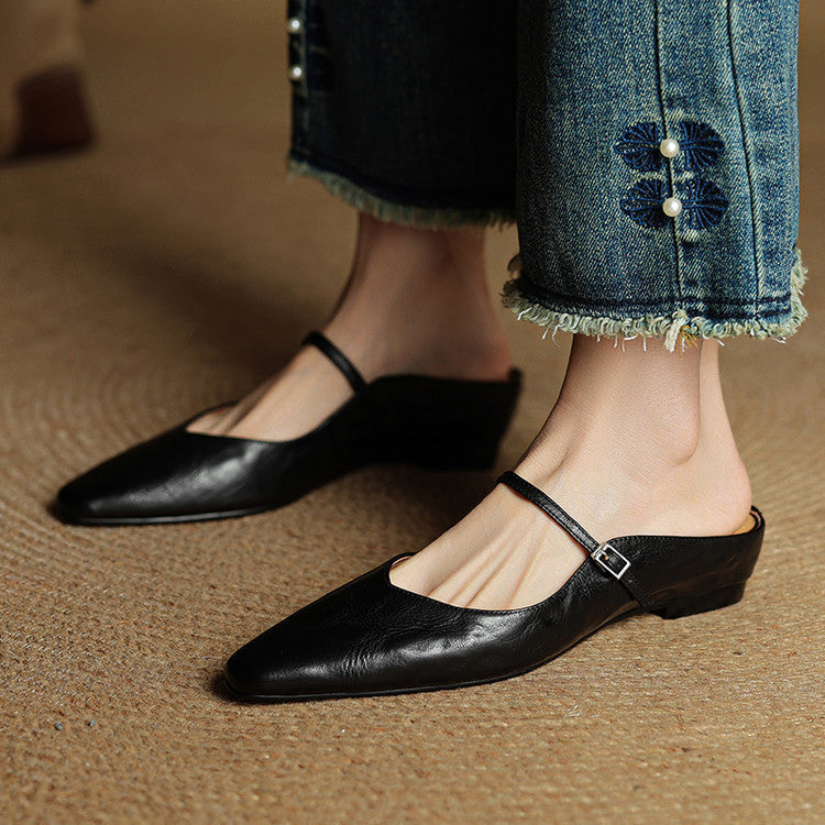 Wynora | Women's Pointed Toe Ankle Strap Flat Mule