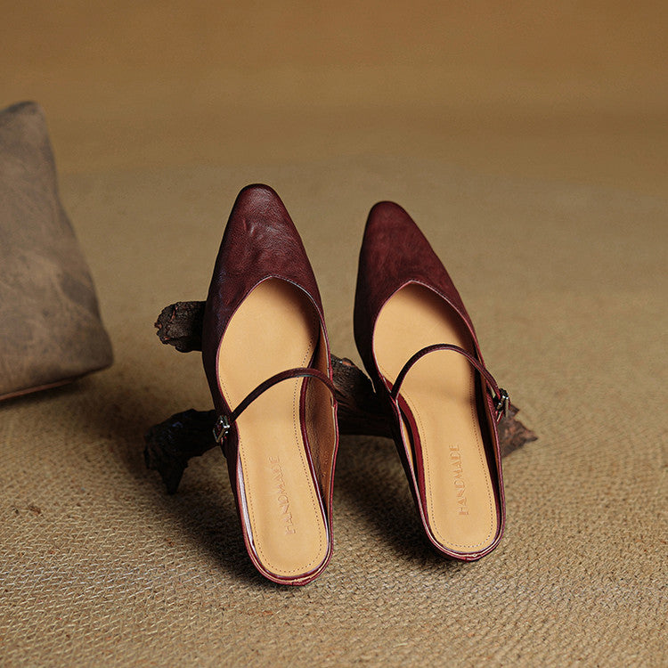 Wynora | Women's Pointed Toe Ankle Strap Flat Mule