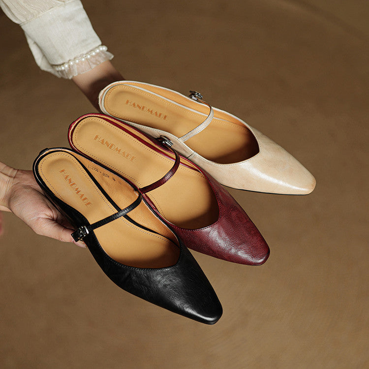 Wynora | Women's Pointed Toe Ankle Strap Flat Mule