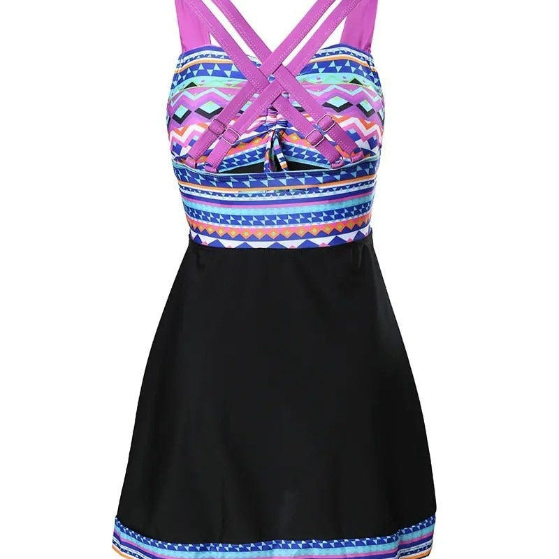 Gladys | Tankini Set Geometric Print Skirted Shorts Ruched Bust
