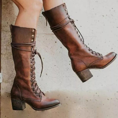 Rowanne | Women's Lace-Up Knee-High Riding Boot