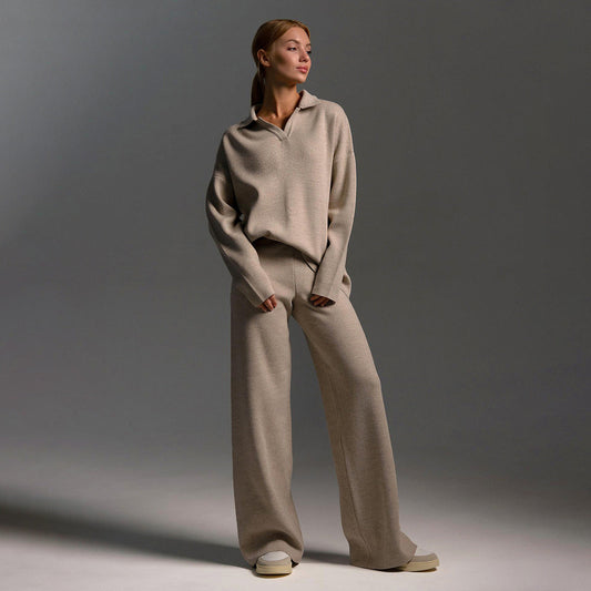 Lorelai | Women's Loungewear Polo Sweater and Wide Leg Trouser Set